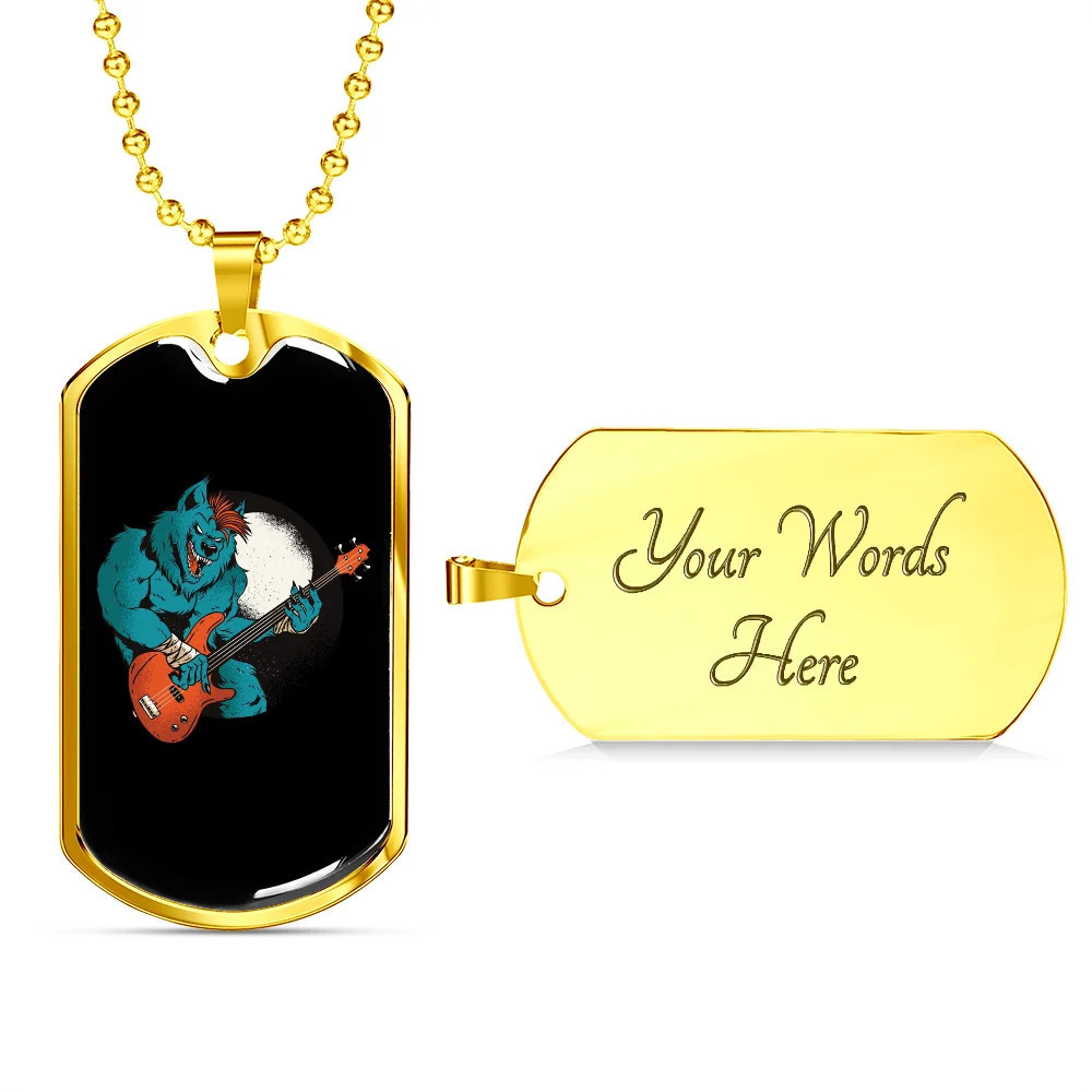 Musician Necklace Wolf Bass Personalized Engraved Gold Dog Tag Necklace Custom